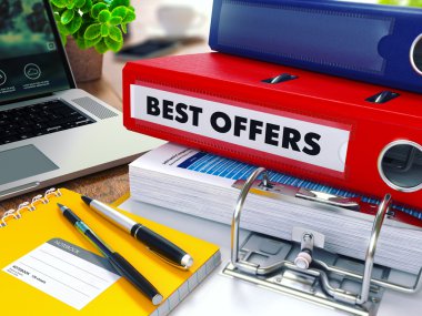 Best Offers on Red Ring Binder. Blurred, Toned Image.