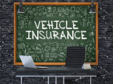 Vehicle Insurance Concept. Doodle Icons on Chalkboard. clipart