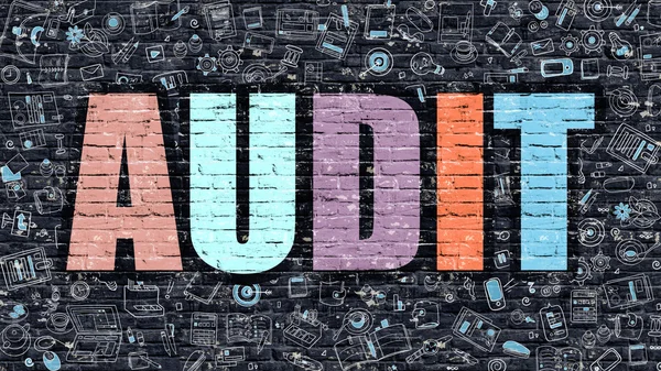 Concetto di audit con icone di progettazione Doodle . — Foto Stock