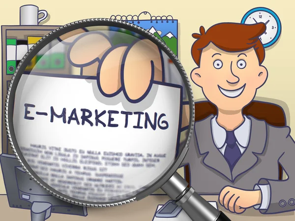 E-Marketing durch Linse. Doodle-Konzept. — Stockfoto