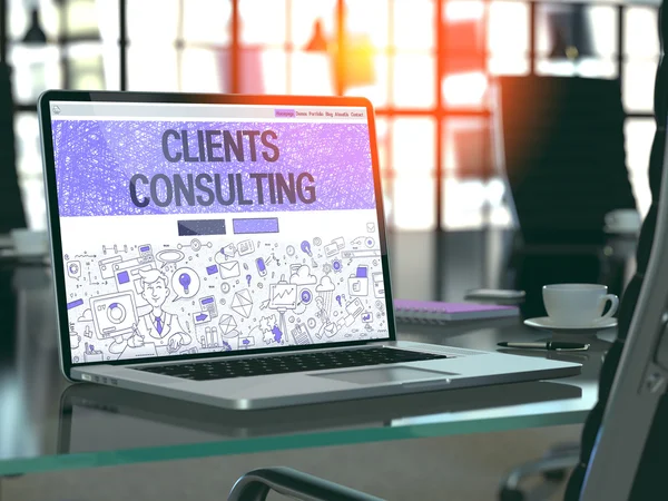 Laptop Screen with Clients Consulting Concept. — Zdjęcie stockowe