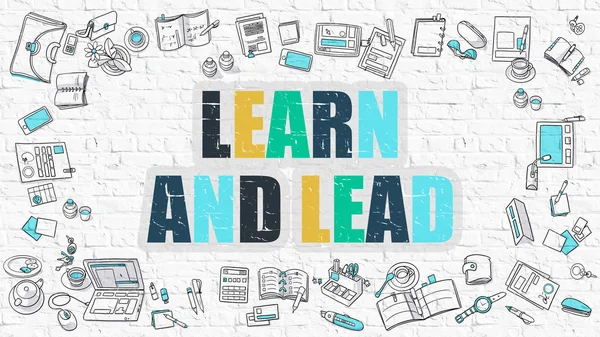 Learn and Lead in Multicolor. Doodle Design. — Stockfoto