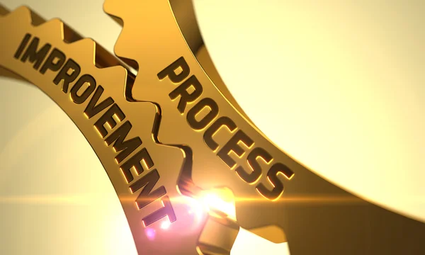 Process Improvement on Golden Metallic Cogwheels. — Stockfoto