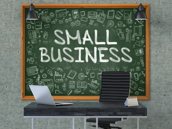 Small Business on Chalkboard with Doodle Icons. — Stok fotoğraf