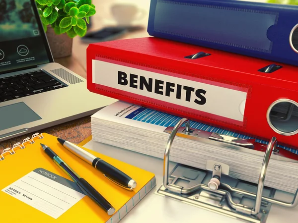 Red Office Folder with Inscription Benefits. — Stock Photo, Image