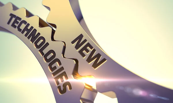 Golden Metallic Cogwheels with New Technologies Concept. — Stock Photo, Image