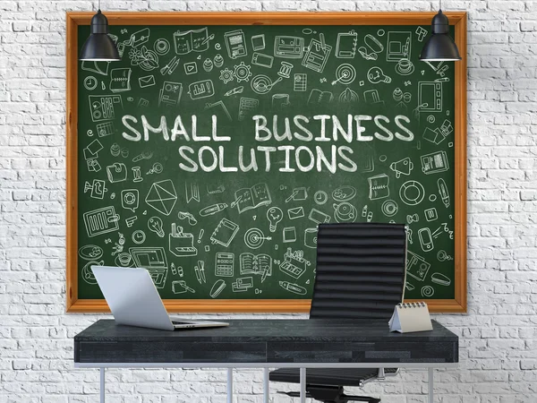 Small Business Solutions on Chalkboard with Doodle Icons. — Stock Photo, Image