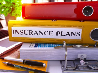 Yellow Office Folder with Inscription Insurance Plans.