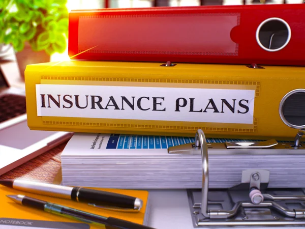 Yellow Office Folder with Inscription Insurance Plans. — Stock Photo, Image