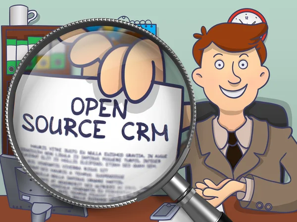 Open Source CRM através de Lupa. Estilo Doodle . — Fotografia de Stock