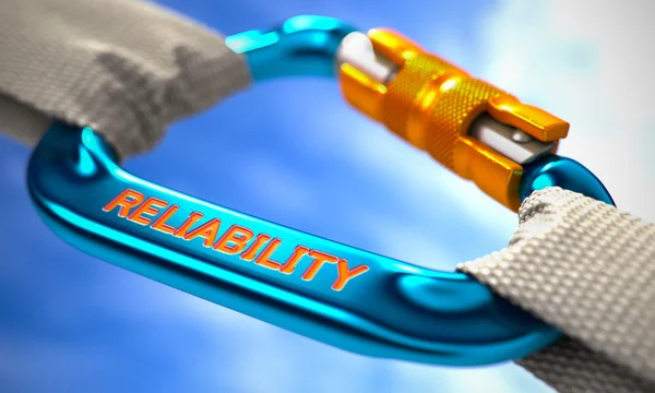 Blue Carabiner with Text Reliability. — Stock Photo, Image