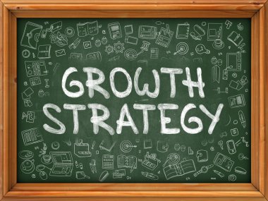 Green Chalkboard with Hand Drawn Growth Strategy.
