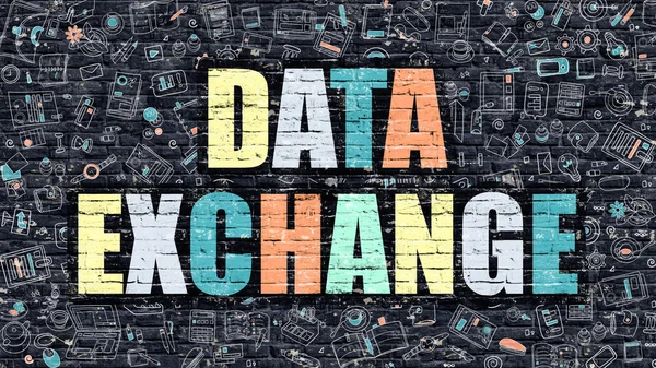 Data Exchange Concept. Multicolor on Dark Brickwall. — Stock Photo, Image