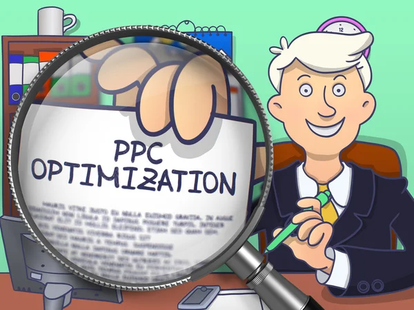 PPC Optimization through Magnifying Glass. Doodle Design. — Stock Fotó