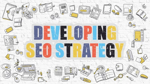 Developing SEO Strategy in Multicolor. Doodle Design. — Stock Photo, Image