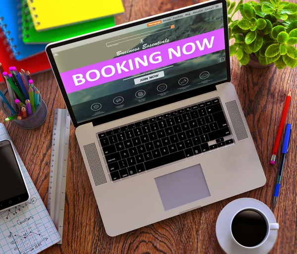 Booking Now Concept on Modern Laptop Screen. — Stock Photo, Image