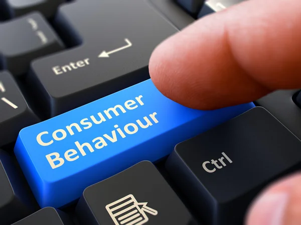 Consumer Behaviour Concept. Person Click Keyboard Button. — Stock Photo, Image