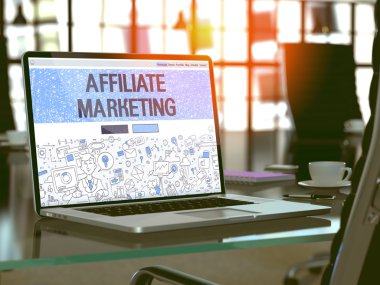 Laptop Ekranında Affiliate Pazarlama Kavramı.