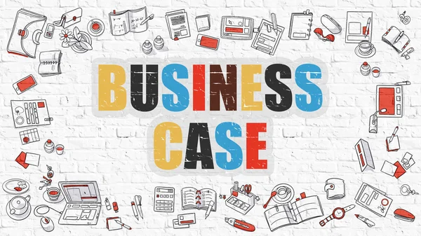 Multicolor Business Case on White Brickwall. Doodle Style. — Stock Photo, Image