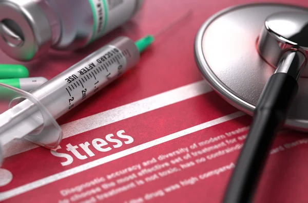Stress - Diagnóstico impresso em fundo vermelho . — Fotografia de Stock
