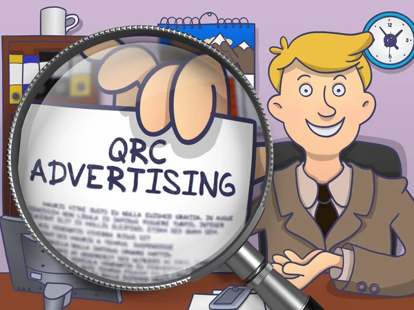 QRC Advertising through Magnifying Glass. Doodle Concept. — Stockfoto