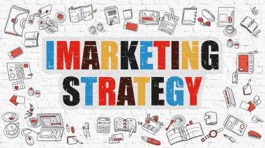Imarketing strateji beyaz tuğla duvar.