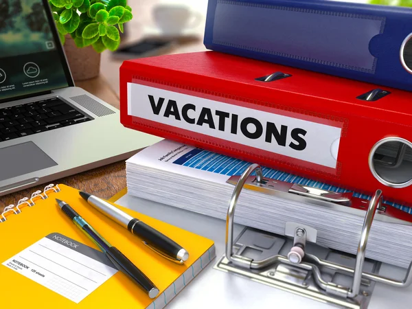 Red Ring Binder with Inscription Vacations. — Stock Photo, Image