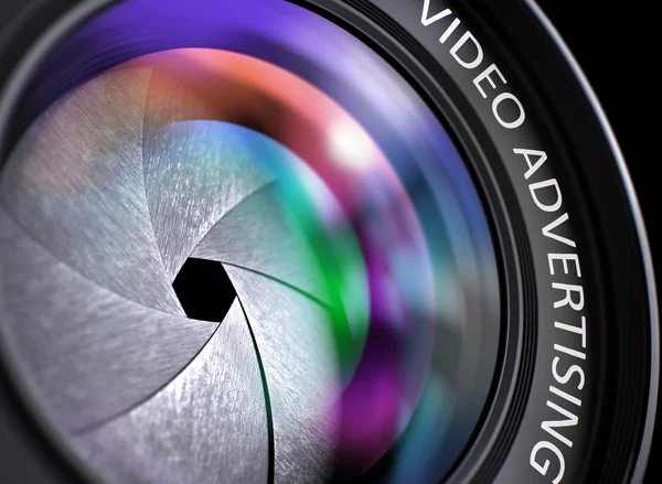 Video Advertising on Black Digital Camera Lens. Closeup. — Stock Photo, Image