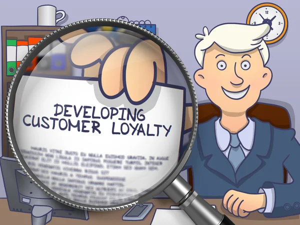 Developing Customer Loyalty through Magnifying Glass. — Stockfoto