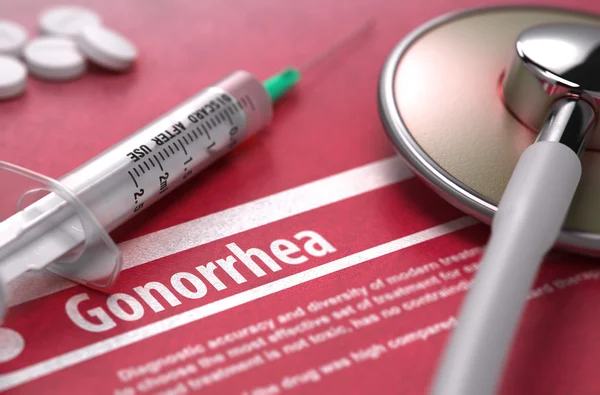 Gonorrhoe. medizinisches Konzept auf rotem Hintergrund. — Stockfoto