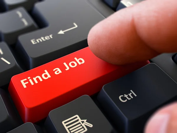 Job finden - auf roter Tastatur geschrieben. — Stockfoto