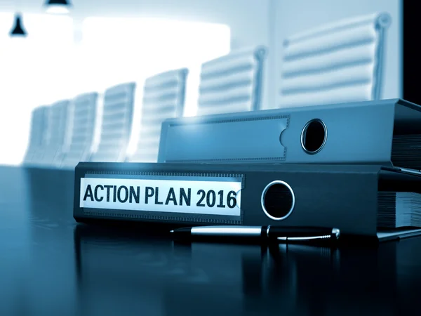 Plan de acción 2016 en la carpeta de archivos. Imagen borrosa . — Foto de Stock