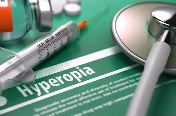 Hyperopia - Друкована діагностика на зеленому тлі . — стокове фото