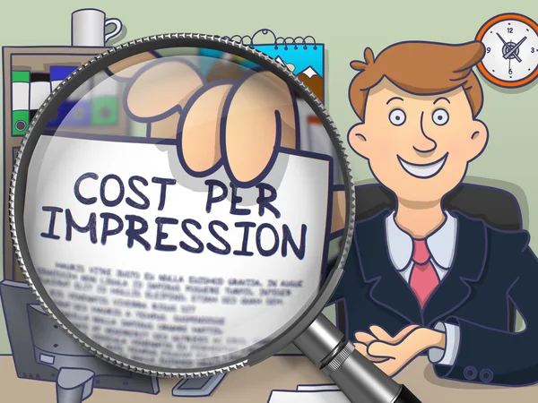 Cost Per Impression through Magnifying Glass. Doodle Style. — Stockfoto