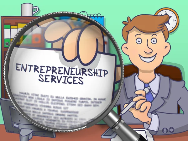 Entrepreneurship Services through Magnifying Glass. Doodle Style — Stockfoto