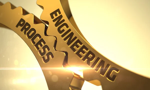 Golden Cog Gears with Engineering Process Concept. — Stock Photo, Image