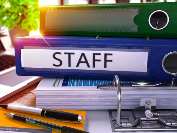 Blue Ring Binder with Inscription Staff. — Stock Photo, Image