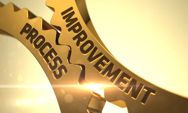 Improvement Process Concept. Golden Metallic Gears. — Stock Photo, Image