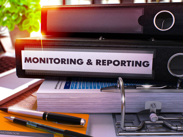 Black Office Folder with Inscription Monitoring and Reporting.