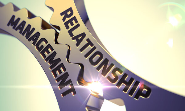 Relationship Management Concept. Golden Cog Gears.