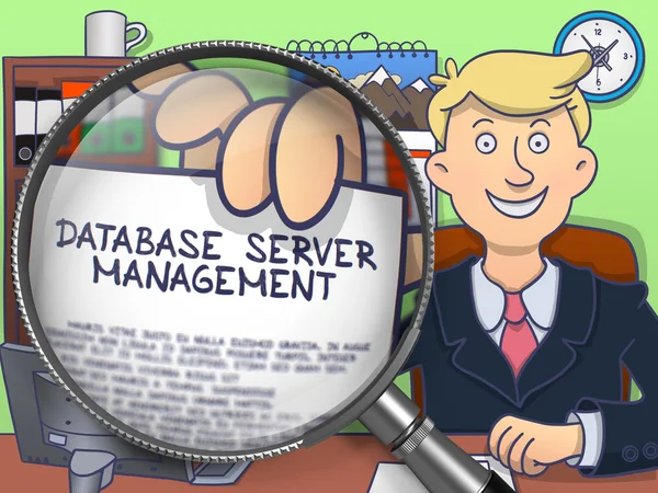 Database Server Management through Magnifier. Doodle Concept.