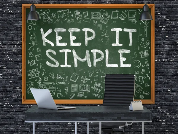 Keep it Simple on Chalkboard with Doodle Icons. — Stock Photo, Image