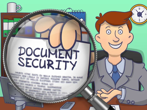 Zabezpečení dokumentů pomocí zvětšovací sklo. Doodle styl. — Stock fotografie