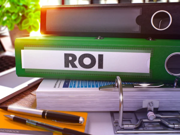 Green Office Folder with Inscription ROI. — Stock Photo, Image