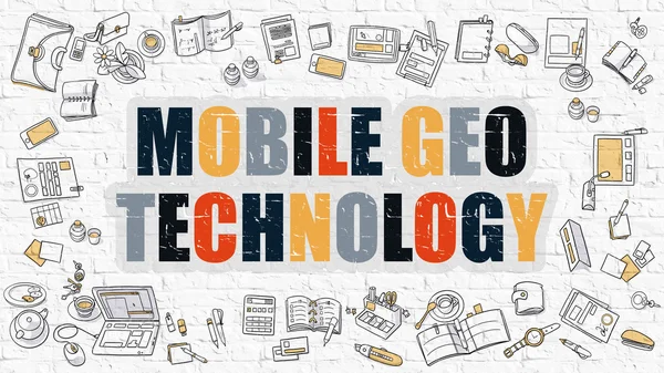 Koncepcja Mobile Geo Technology z ikonami Doodle Design. — Zdjęcie stockowe