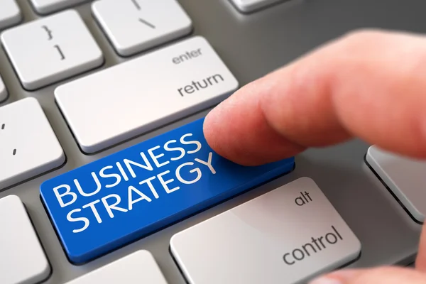 Hand Touching Business Strategy Button. — Stock Photo, Image