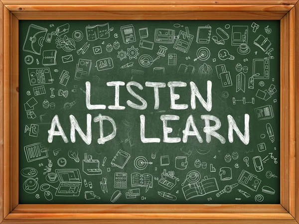 Listen And Learn - Hand Drawn on Green Chalkboard. — Stock Photo, Image