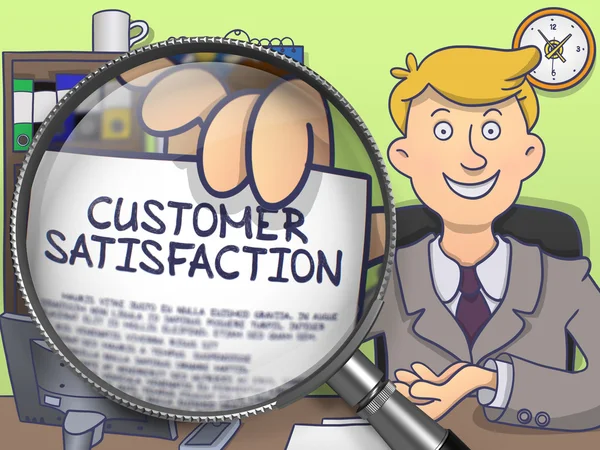 Customer Satisfaction through Magnifying Glass. Doodle Concept. — 图库照片