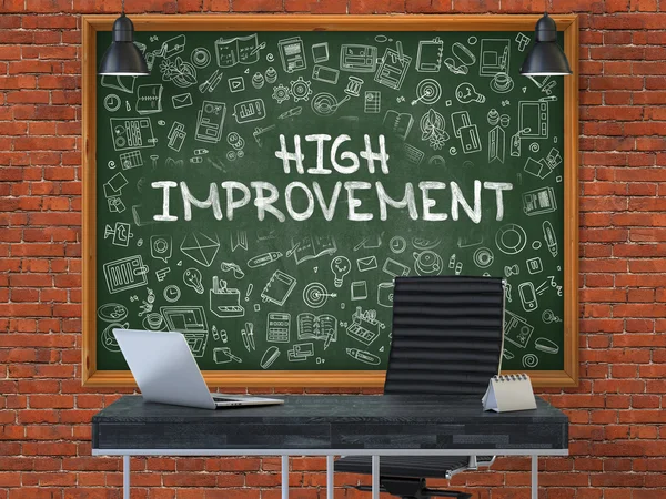 High Improvement on Chalkboard with Doodle Icons. — Stock Photo, Image