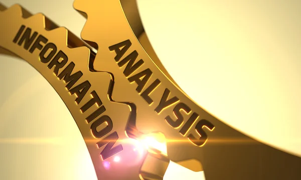 Gyllene metalliska kugghjul med analys informationskoncept. — Stockfoto